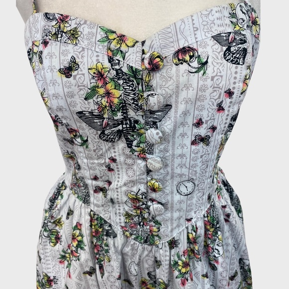 Hell Bunny Skeleton Floral Printed Pin-up Mini Dress Small - Picture 3 of 8